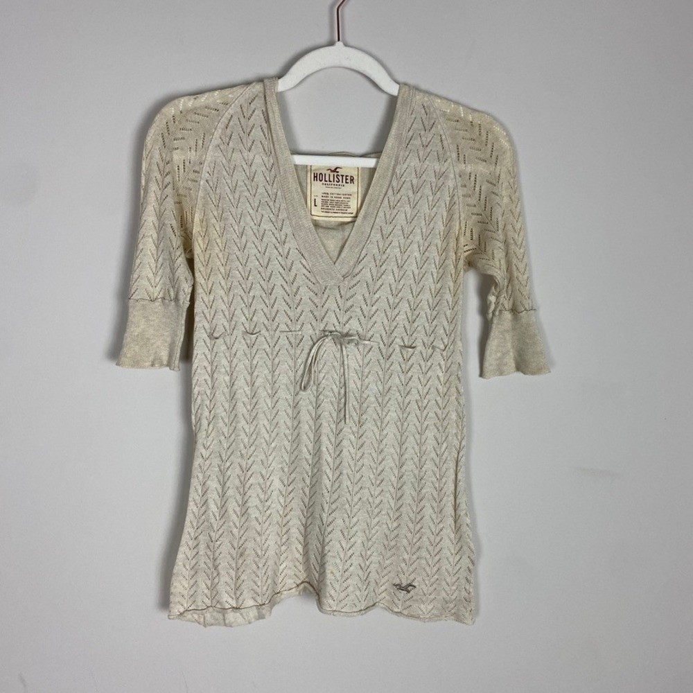 Vintage Y2K Hollister Babydoll Hooded Top Womens Large Pointelle Knit